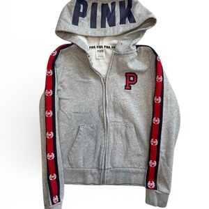 PINK Victoria's Secret Gray Hoodie with Navy and Red Details